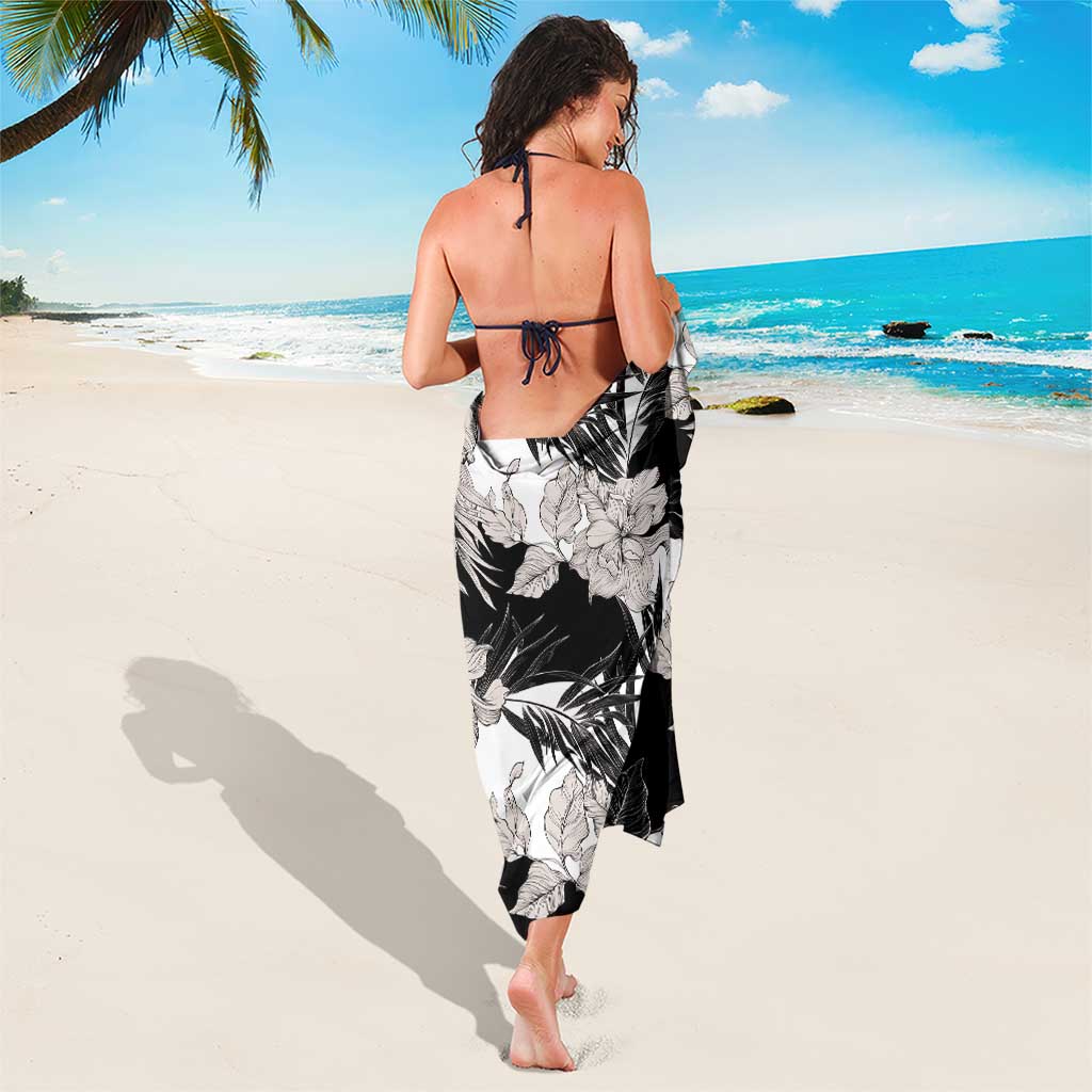Black White Monotone Tropical Flowers Pattern Sarong LT01 - Polynesian Pride