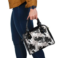 Black White Monotone Tropical Flowers Pattern Shoulder Handbag LT01 - Polynesian Pride