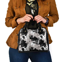 Black White Monotone Tropical Flowers Pattern Shoulder Handbag LT01 - Polynesian Pride