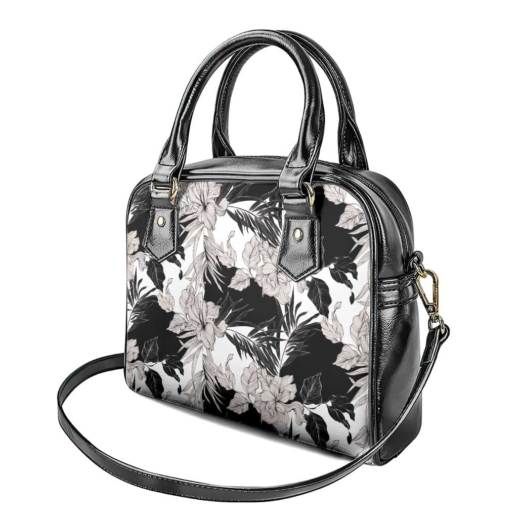 Black White Monotone Tropical Flowers Pattern Shoulder Handbag LT01 - Polynesian Pride