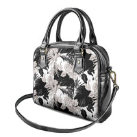 Black White Monotone Tropical Flowers Pattern Shoulder Handbag LT01 - Polynesian Pride