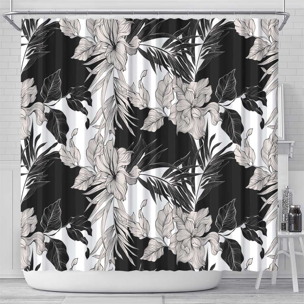 Black White Monotone Tropical Flowers Pattern Shower Curtain LT01 - Polynesian Pride