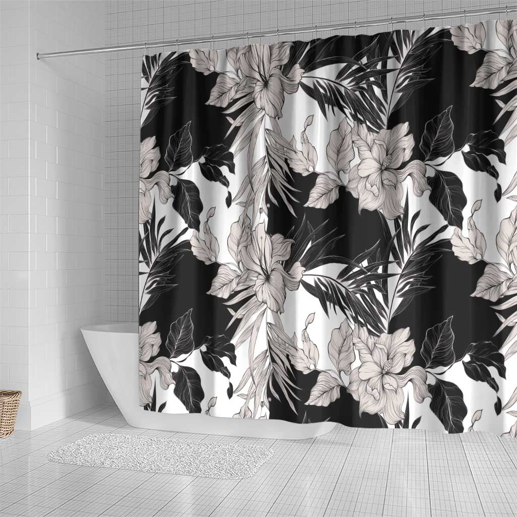 Black White Monotone Tropical Flowers Pattern Shower Curtain LT01 - Polynesian Pride