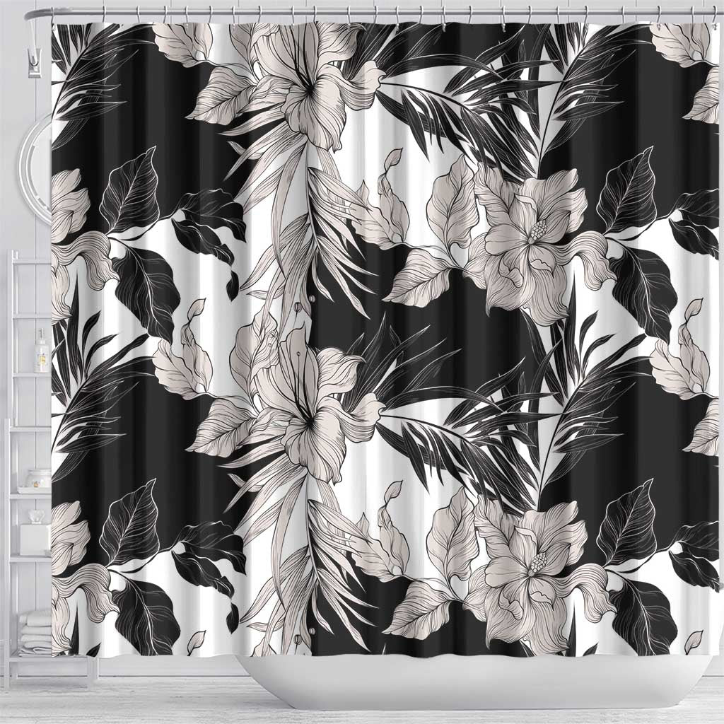 Black White Monotone Tropical Flowers Pattern Shower Curtain LT01 - Polynesian Pride