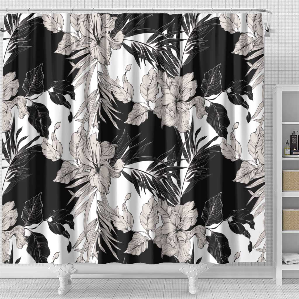 Black White Monotone Tropical Flowers Pattern Shower Curtain LT01 - Polynesian Pride
