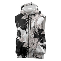 Black White Monotone Tropical Flowers Pattern Sleeveless Zip Hoodie LT01 Black - Polynesian Pride