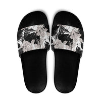 Black White Monotone Tropical Flowers Pattern Slide Sandals LT01 Black - Polynesian Pride