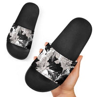 Black White Monotone Tropical Flowers Pattern Slide Sandals LT01 - Polynesian Pride