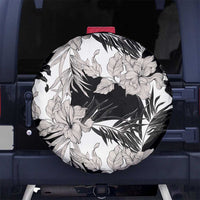 Black White Monotone Tropical Flowers Pattern Spare Tire Cover - Polynesian Pride