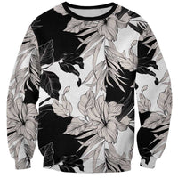 Black White Monotone Tropical Flowers Pattern Sweatshirt - Polynesian Pride