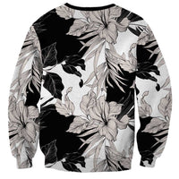 Black White Monotone Tropical Flowers Pattern Sweatshirt - Polynesian Pride