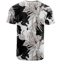 Black White Monotone Tropical Flowers Pattern T Shirt - Polynesian Pride