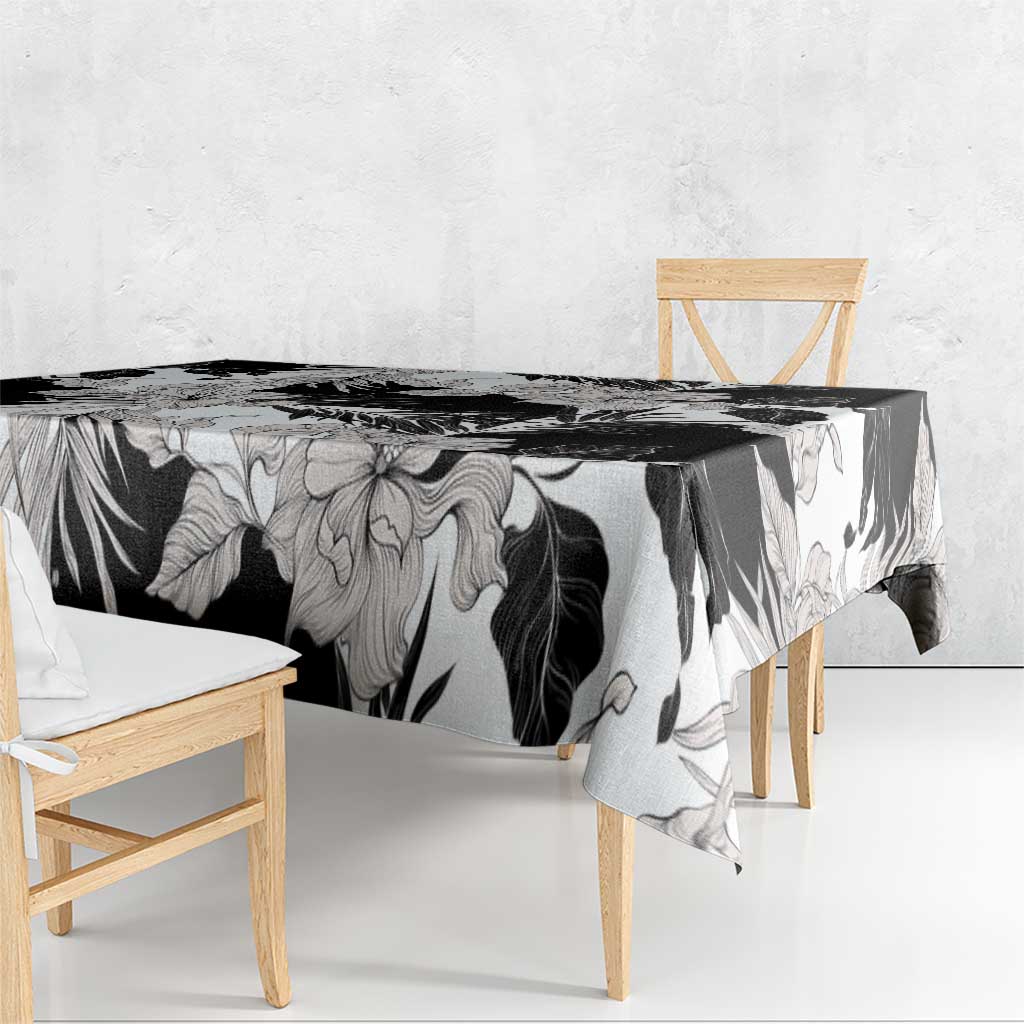 Black White Monotone Tropical Flowers Pattern Tablecloth LT01 - Polynesian Pride