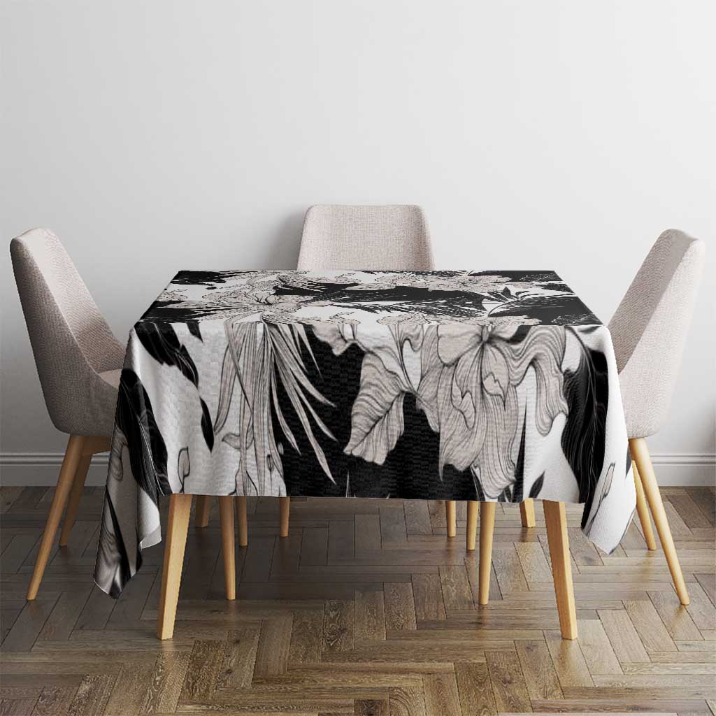 Black White Monotone Tropical Flowers Pattern Tablecloth LT01 - Polynesian Pride