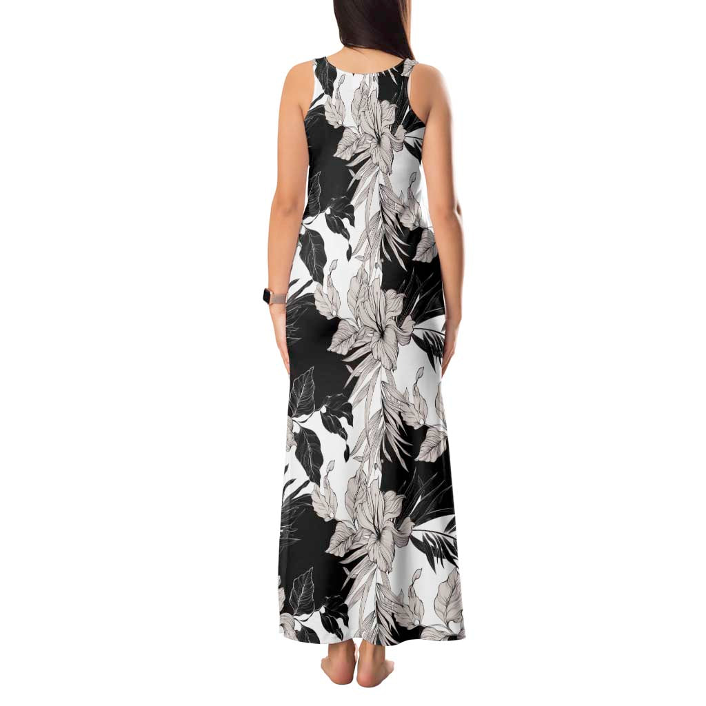 Black White Monotone Tropical Flowers Pattern Tank Maxi Dress LT01 - Polynesian Pride