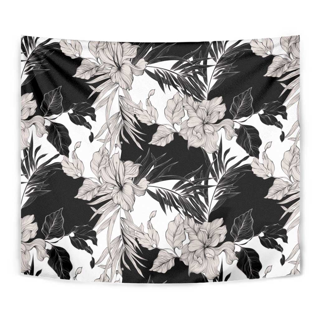 Black White Monotone Tropical Flowers Pattern Tapestry LT01 - Polynesian Pride
