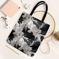Black White Monotone Tropical Flowers Pattern Tote Bag - Polynesian Pride