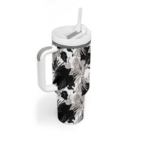 Black White Monotone Tropical Flowers Pattern Tumbler With Handle LT01 - Polynesian Pride