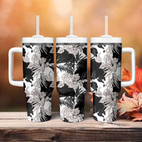 Black White Monotone Tropical Flowers Pattern Tumbler With Handle LT01 - Polynesian Pride