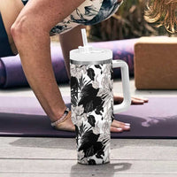 Black White Monotone Tropical Flowers Pattern Tumbler With Handle LT01 - Polynesian Pride