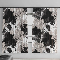 Black White Monotone Tropical Flowers Pattern Window Curtain LT01 With Hooks Black - Polynesian Pride