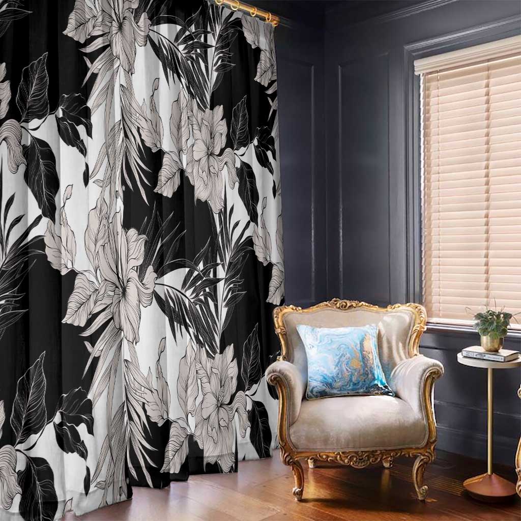 Black White Monotone Tropical Flowers Pattern Window Curtain LT01 - Polynesian Pride