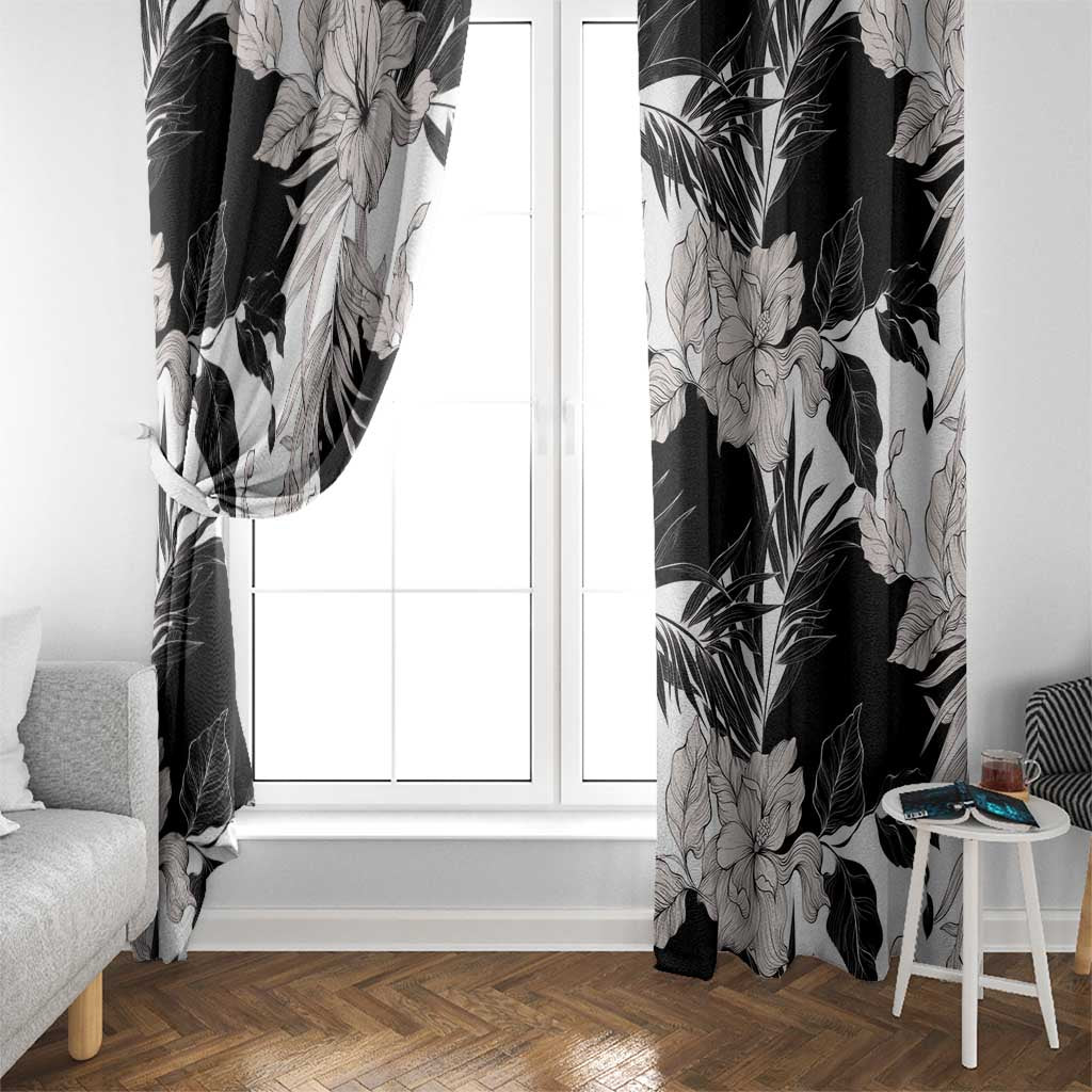 Black White Monotone Tropical Flowers Pattern Window Curtain LT01 - Polynesian Pride