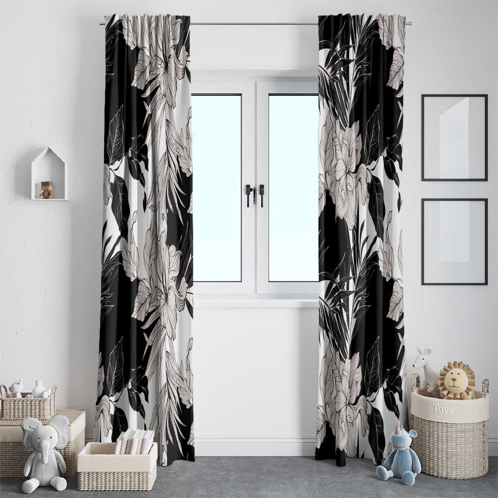 Black White Monotone Tropical Flowers Pattern Window Curtain LT01 - Polynesian Pride