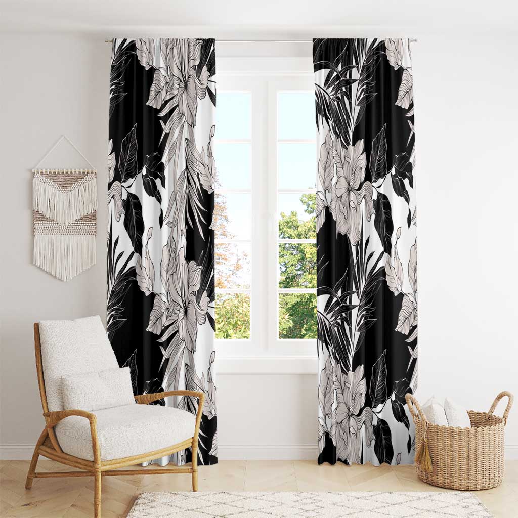 Black White Monotone Tropical Flowers Pattern Window Curtain LT01 - Polynesian Pride