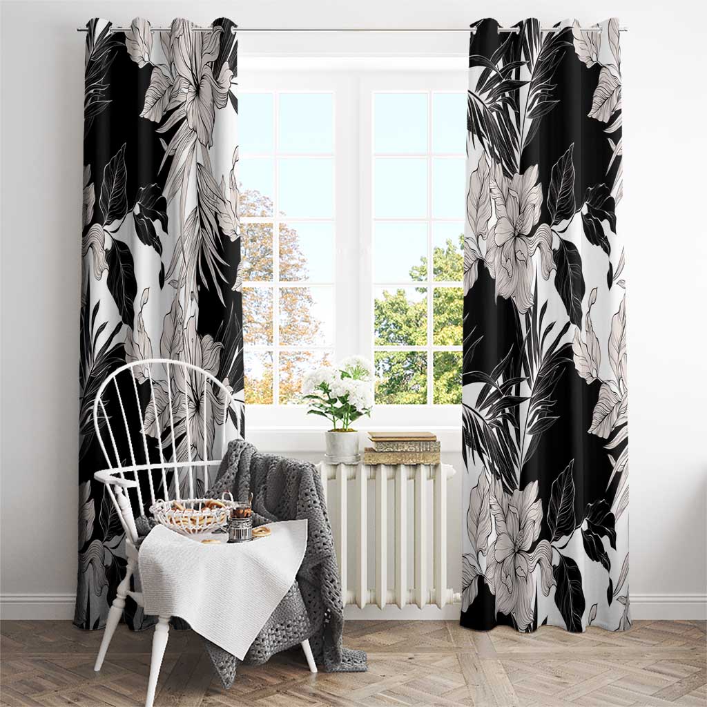 Black White Monotone Tropical Flowers Pattern Window Curtain LT01 - Polynesian Pride