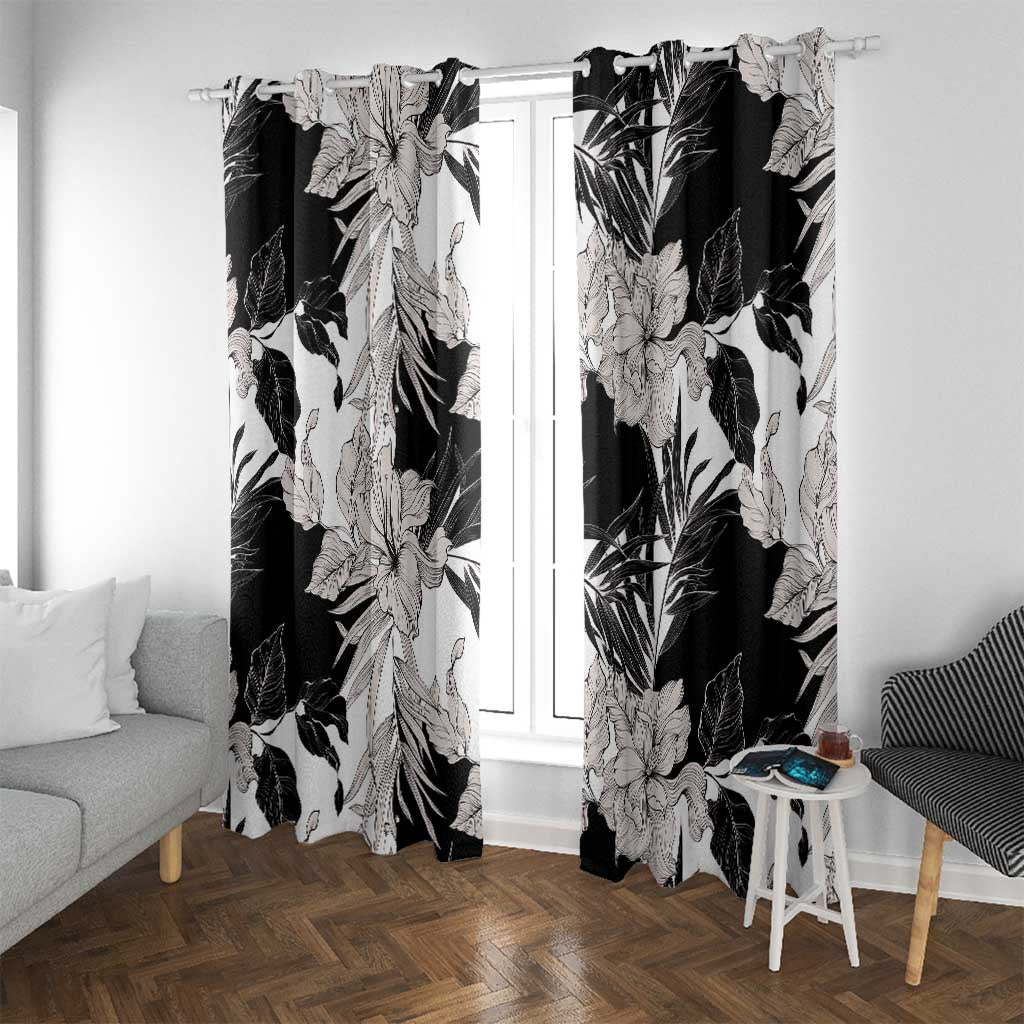 Black White Monotone Tropical Flowers Pattern Window Curtain LT01 With Grommets Black - Polynesian Pride