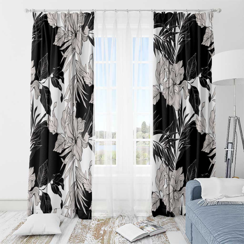 Black White Monotone Tropical Flowers Pattern Window Curtain LT01 - Polynesian Pride