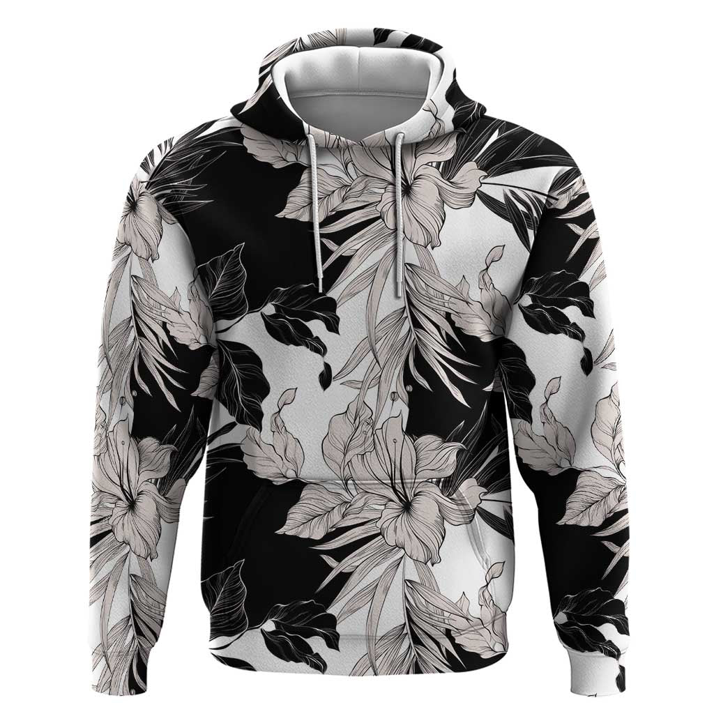 Black White Monotone Tropical Flowers Pattern Zip Hoodie LT01 Pullover Hoodie Black - Polynesian Pride