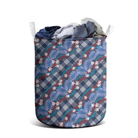 Polynesian Monstera Tiare Floral Laundry Basket Royal Blue Tropical Plaid - Polynesian Pride