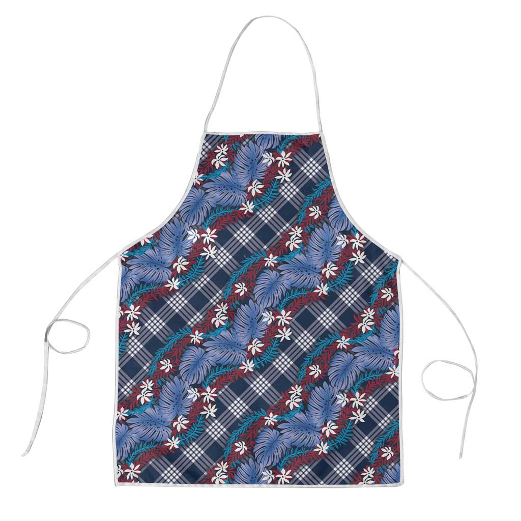 Polynesian Monstera Tiare Floral Apron Royal Blue Tropical Plaid - Polynesian Pride
