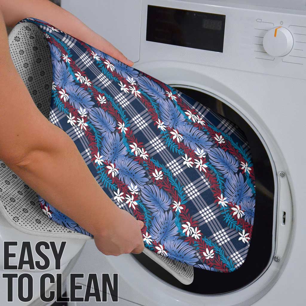 Polynesian Monstera Tiare Floral Bathroom Set Royal Blue Tropical Plaid - Polynesian Pride