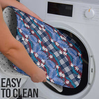 Polynesian Monstera Tiare Floral Bathroom Set Royal Blue Tropical Plaid - Polynesian Pride