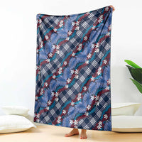 Polynesian Monstera Tiare Floral Blanket Royal Blue Tropical Plaid - Polynesian Pride