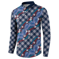 Polynesian Monstera Tiare Floral Button Sweatshirt Royal Blue Tropical Plaid - Polynesian Pride