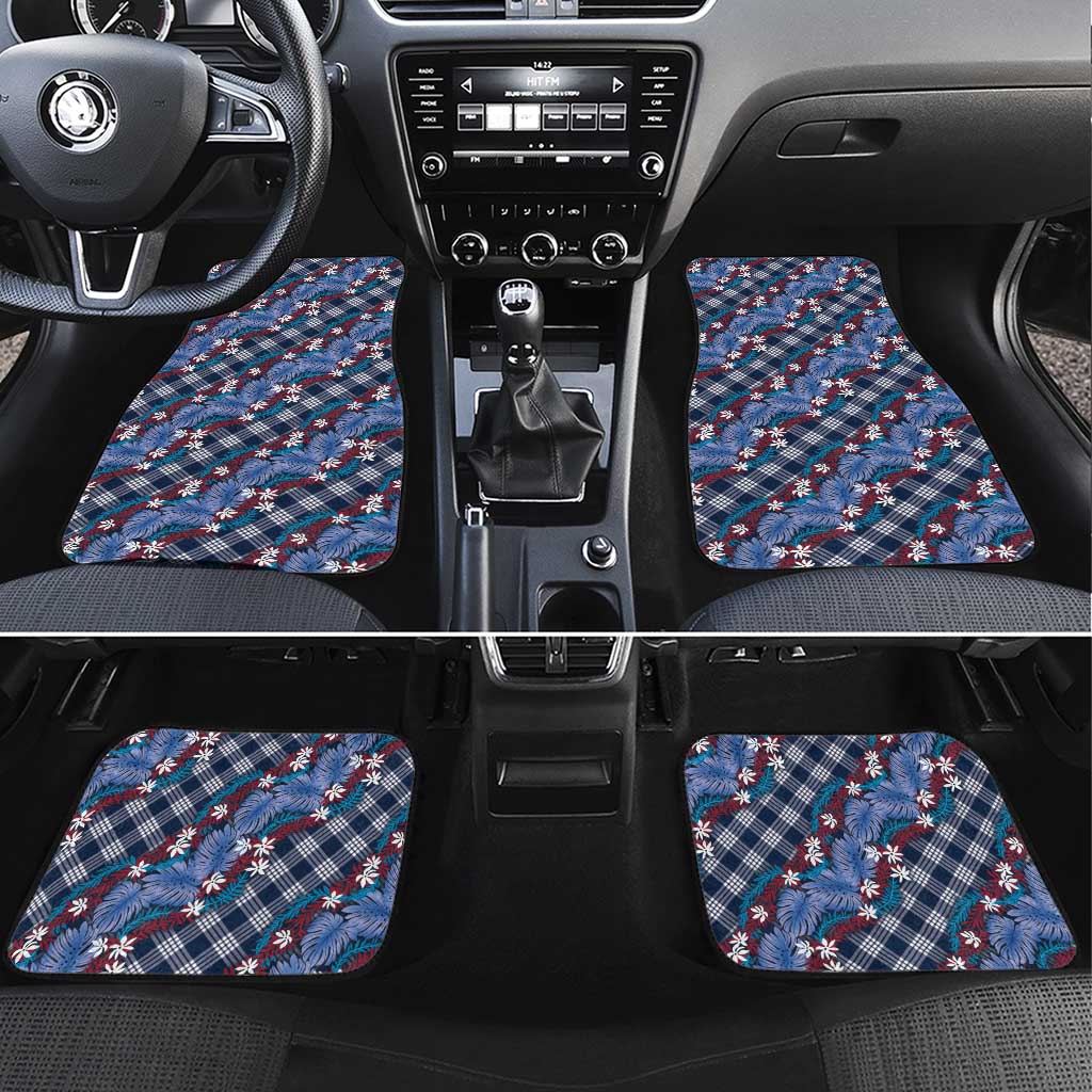 Polynesian Monstera Tiare Floral Car Mats Royal Blue Tropical Plaid - Polynesian Pride