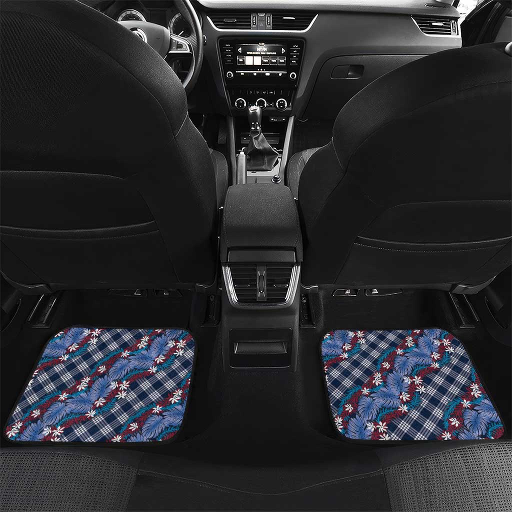 Polynesian Monstera Tiare Floral Car Mats Royal Blue Tropical Plaid - Polynesian Pride