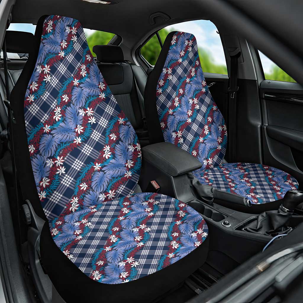 Polynesian Monstera Tiare Floral Car Seat Cover Royal Blue Tropical Plaid - Polynesian Pride