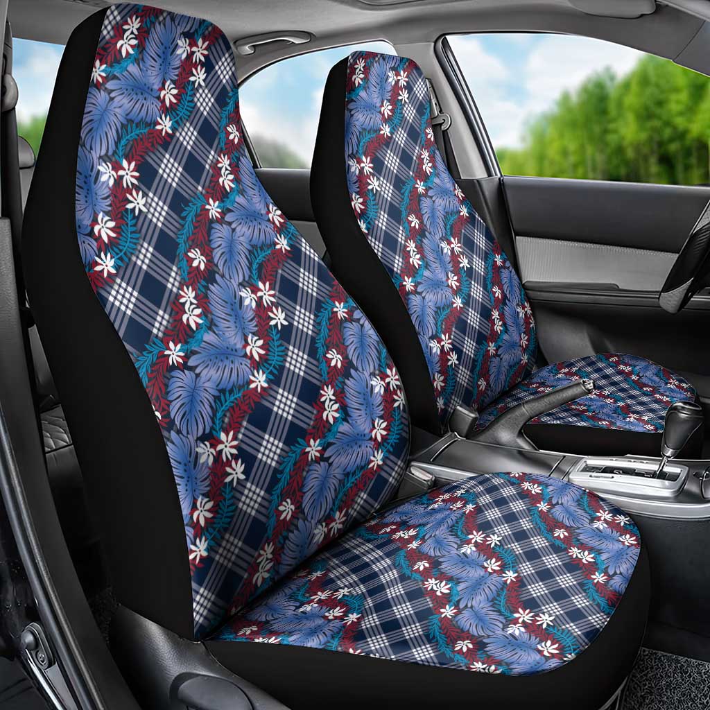 Polynesian Monstera Tiare Floral Car Seat Cover Royal Blue Tropical Plaid - Polynesian Pride