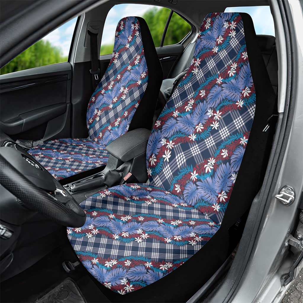 Polynesian Monstera Tiare Floral Car Seat Cover Royal Blue Tropical Plaid - Polynesian Pride