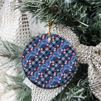 Polynesian Monstera Tiare Floral Ceramic Ornament Royal Blue Tropical Plaid - Polynesian Pride