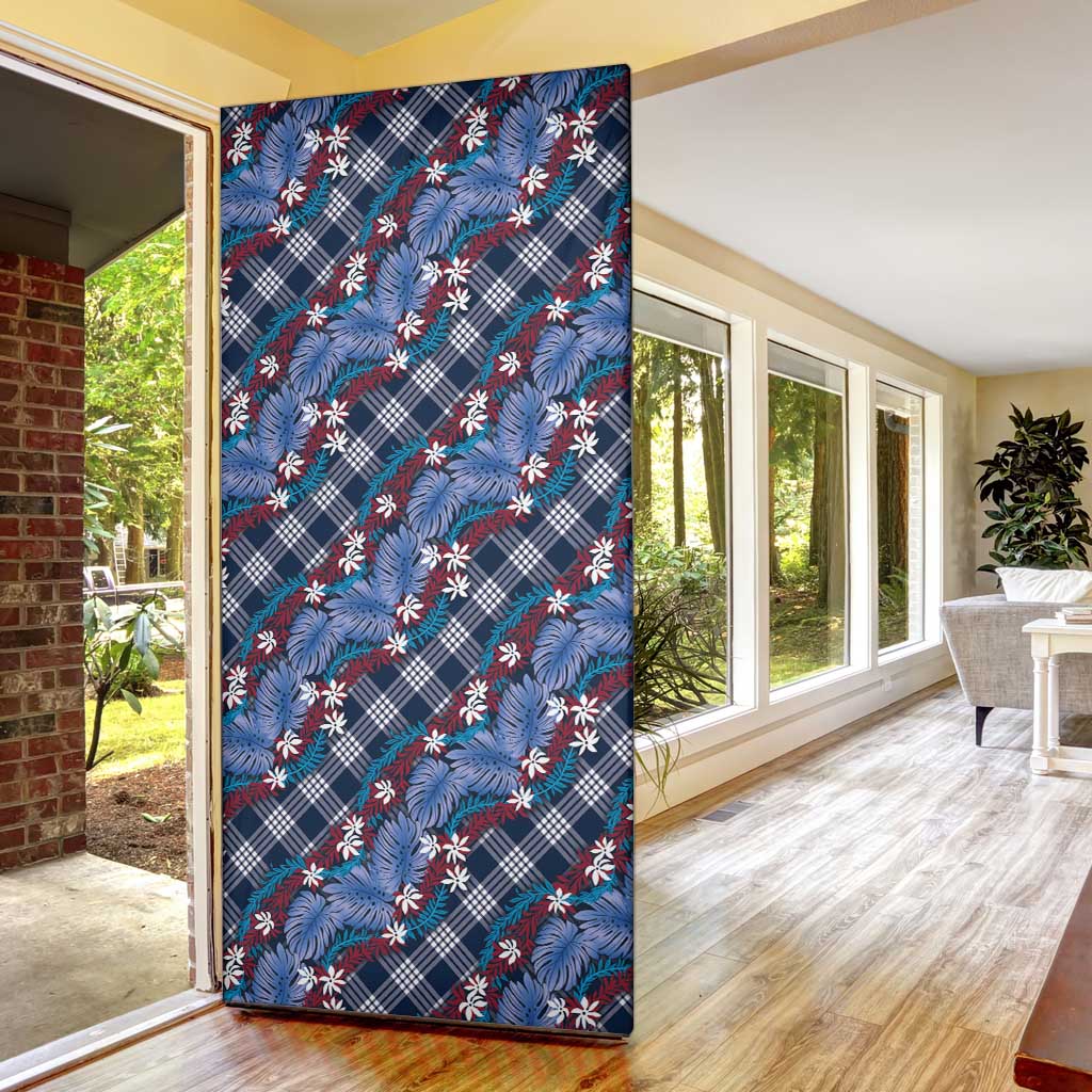 Polynesian Monstera Tiare Floral Door Cover Royal Blue Tropical Plaid - Polynesian Pride