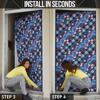 Polynesian Monstera Tiare Floral Door Cover Royal Blue Tropical Plaid - Polynesian Pride