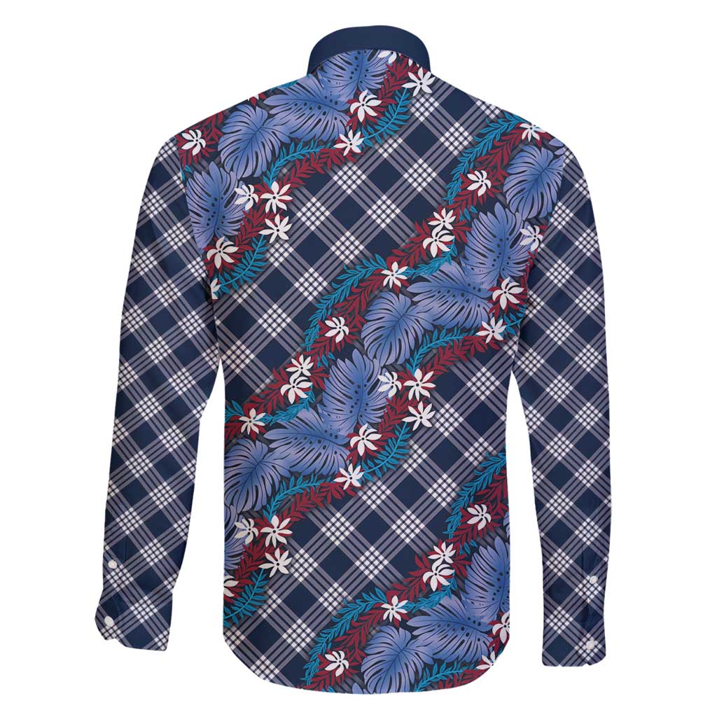 Polynesian Monstera Tiare Floral Family Matching Mermaid Dress and Hawaiian Shirt Royal Blue Tropical Plaid - Polynesian Pride