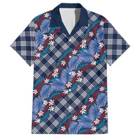 Polynesian Monstera Tiare Floral Hawaiian Shirt Royal Blue Tropical Plaid - Polynesian Pride