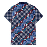 Polynesian Monstera Tiare Floral Hawaiian Shirt Royal Blue Tropical Plaid - Polynesian Pride